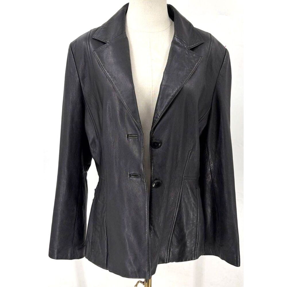 Vintage Y2K Wilsons Leather Pelle Studio Black Leather Blazer Jacket Large